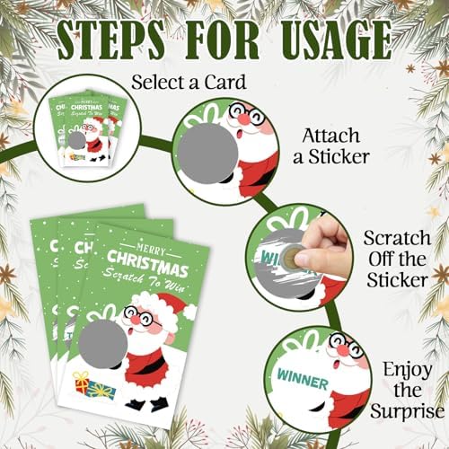 ZIIUFRN 40 Pcs Santa Christmas Scratch Off Cards with Stickers, Merry Christmas Raffle Tickets for Games Prizes, Xmas Holiday Party Games for Family Party -A01