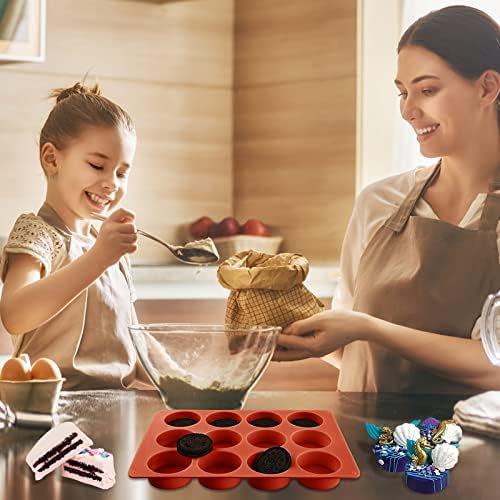 Sakolla 2 Pack Round Chocolate Cookie Molds, 12 Cavity 2.1" Cylinder Silicone Mold for Chocolate Cookie, Cake, Candy, Pudding, Mini Soap (Brown)