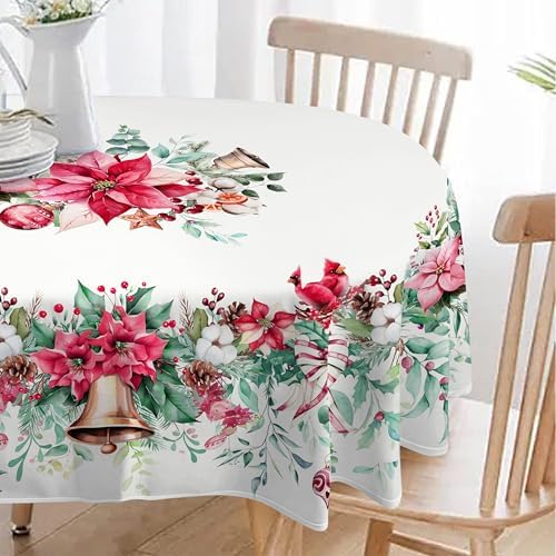 Christmas Tablecloth Pink Xmas Decorations Waterproof Tablecloths Table Covers for Dinner Kitchen Dining Table Party Holiday Decor 54"x 72" Oval