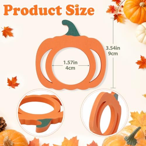 Thanksgiving Pumpkin Wood Napkin Rings Set of 12, Thanksgiving Table Decor