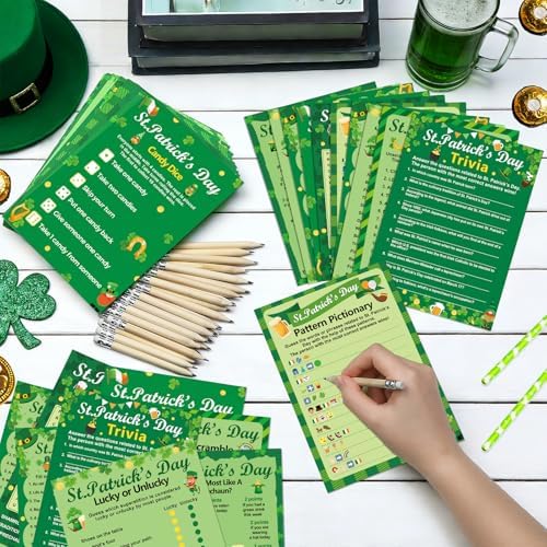 231 Pcs St. Patrick's Day Party Games Cards Lucky Shamrock Leprechaun Trivia Word Search Scramble Maze Games St. Patrick's Day Party Gifts Supplies for Adults Kids Irish Classroom Activities Birthday