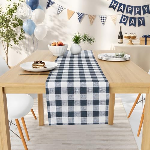Gingham Table Runner - Blue and White Checkered Table Runner for Baby Shower, Birthday Party, Wedding Decorations | Farmhouse Kitchen Dining Table Decor Party Supplies for Home Indoor Outdoor