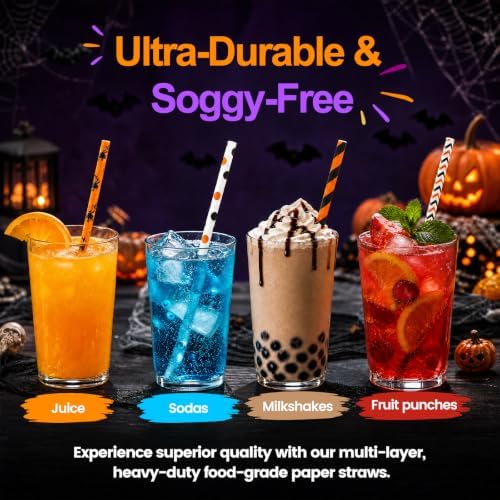 HANSGO 70 PCS Halloween Paper Drinking Straws
