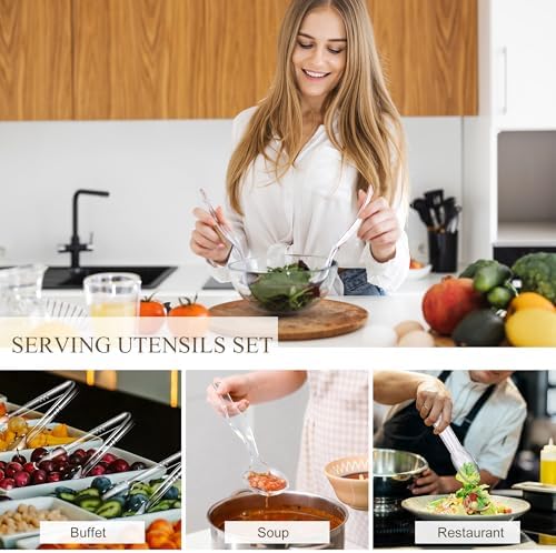 Mwellewm 48Pcs Plastic Serving Utensils Set, Disposable Spoons Tongs Forks
