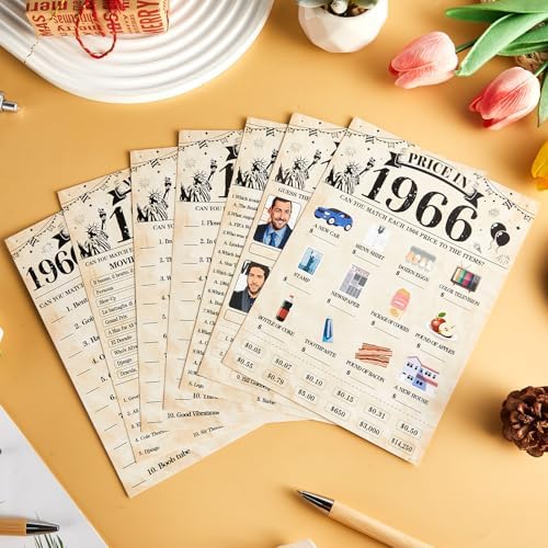 70Pcs 60th Birthday Party Games Born In 1966 Fun 1966 Trivia Music Slang Books Game Double-Sided Game Cards Vintage 60th Birthday Party Supplies for 60 Year Old Activity Anniversary Class Reunion