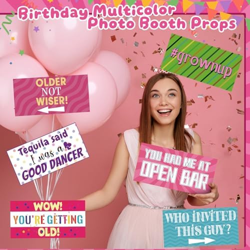 Beeveer 24 Designs Funny Birthday Photo Booth Props Double Sided Signs