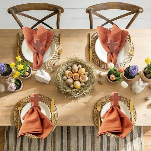 APTWOW Wooden Easter Napkin Rings Set of 12 - Christian Cross Napkin Holder, Spring Farmhouse Napkin Rings for Birthday Wedding Party Banquet Table Decor
