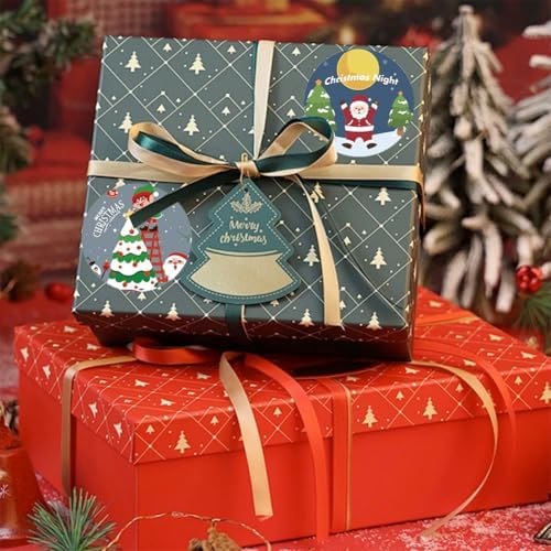 500pcs Christmas Stickers Roll for Cards 8 Designs Santa Claus Snowmen Elk Xmas Winter Holiday Round Adhesive Label Stickers Decal for Xmas Cards DIY Gift & Party Favor Decorations