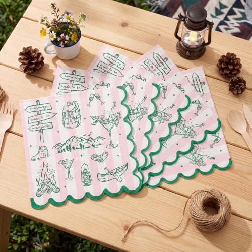 NatNarr 50 Pk Camp Bachelorette Napkins, 6.5" Scalloped Camping Decorations