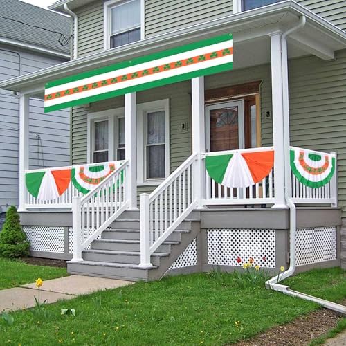 EBaokuup 5 Pcs St. Patrick's Day Flag Bunting Set, St Patricks Day Large Long Hanging Banner with Fan Flags, Irish Shamrock Bunting Flag for Garden Patio Parade Party Decor