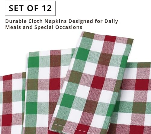 PurpleEssences Plaid Napkins 18x18 Buffalo Plaid - Red Green & White