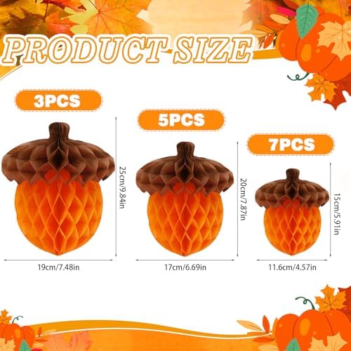 15Pcs Fall Acorn Honeycomb Decorations, Thanksgiving Decor