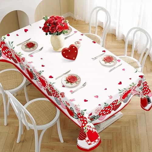 Valentine's Day Tablecloth Decoration Tablecloths, Pink Rose Rosette Butterfly Table Covers, Waterproof Table Cover for Dinner Kitchen Party Holiday Decor 60"x 84" Oblong/Rectangle