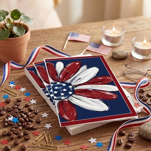 4th of July Disposable Paper Napkins, 100 Pcs Patriotic Flower Napkins for Bathroom Paper Towels for Guests, Red White Blue Napkins for Independence Day Memorial Day Patriotic Party Supplies