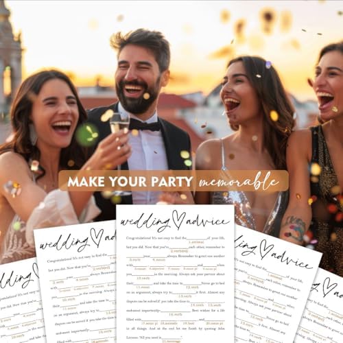 Bridal Shower Game Cards – Wedding Advice for The Bride and Groom, Fun Engagement Party Icebreaker for Guests, 25 Pack Minimalist White Wedding Party Supplies - A06