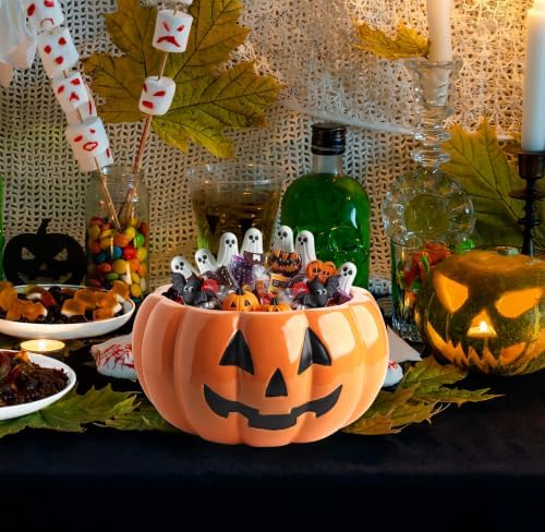 Halloween Pumpkin Candy Bowl 9.25” Ceramic Jack O Lantern Candy Dish