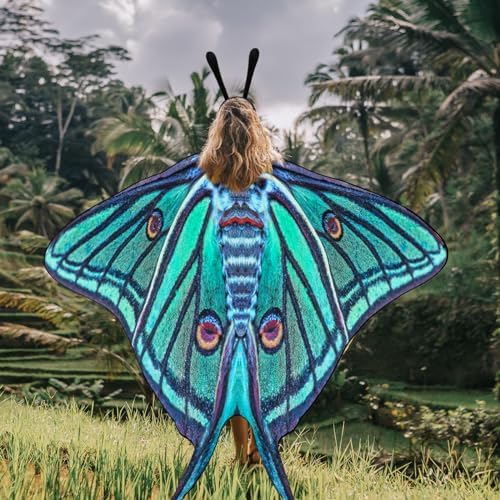 Yinder 2 Pcs Halloween Moth Wings Costume Cape, Shawl Headband Women
