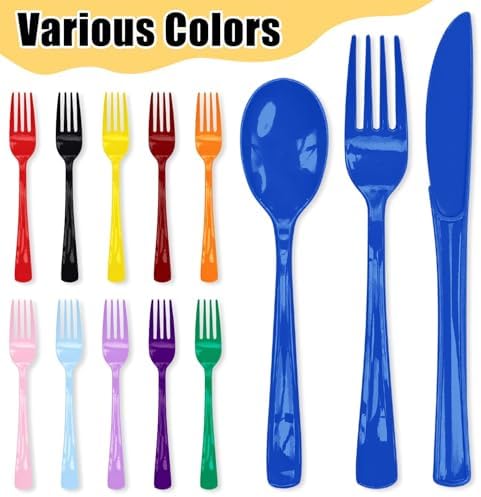 HEIPINIUYE 75 Pack Royal Blue Plastic Cutlery Heavy Duty Blue Plastic Knives Forks and Spoons Disposable Silverware Set for 25 Guest Camping Birthday Baby Shower Party Cutlery Set