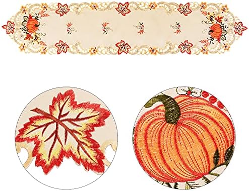Simhomsen Thanksgiving Harvest Pumpkins Table Runners for Autumn Or Fall Decorations, Embroidery (14 × 69 Inches)