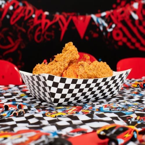 30 Pcs No Folding Required 2lb Gingham Party Supplies Disposable Paper Food Trays for Shower Wedding Tea Party Supplies Nacho Snack (Black)