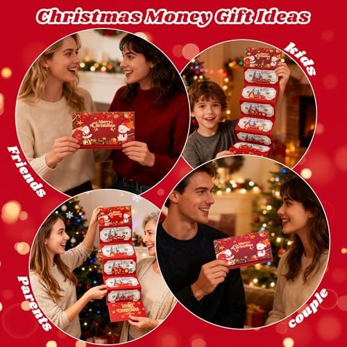 Christmas Money Holders for Cash, Christmas Cash Gift with Envelopes 6 Slots,Surprise Money Envelopes Xmas Gift Card For Men Women Girls Boys for Anniversary Holiday Xmas Party Supplies