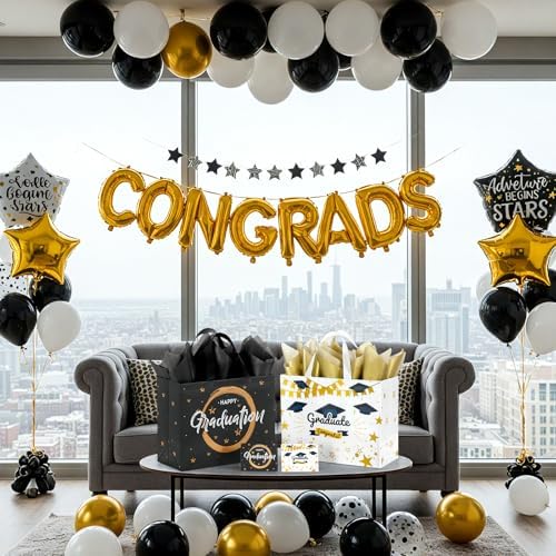 STYPOP 2 Pack 13" Large Graduation Gift Bags with Tissue Paper, Reusable Non-Woven Grad Bags with Handles, Best Graduation Gifts Class of 2026 College/High School / 8th Grade, 12.8"*10.2"*6.3"