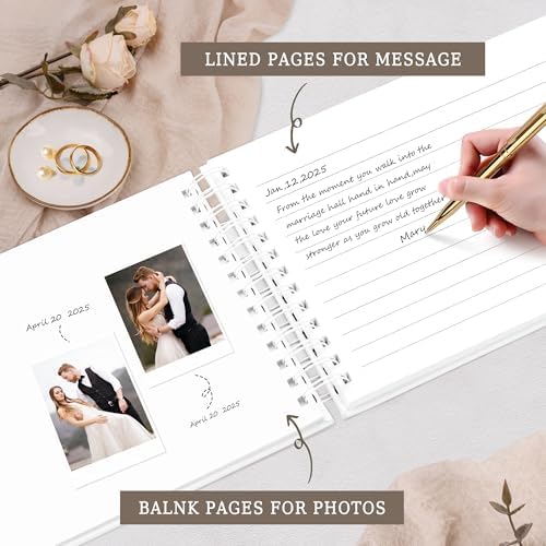 WEMATE Wedding Guest Book,Leather Wedding Receptions,Suitable for Baby Showers,Birthday and Special Events,Polaroid Guest Book with A Pen,136 Blank&Lined Pages for Sign in and Photos 7"x10"