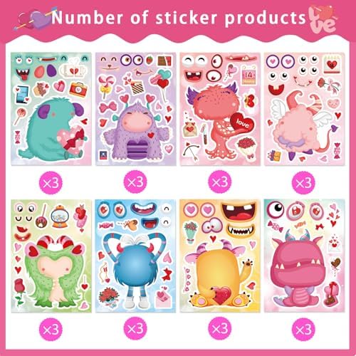 Make a Monster Face Stickers, Valentine's Day Stickers for Kids Classroom