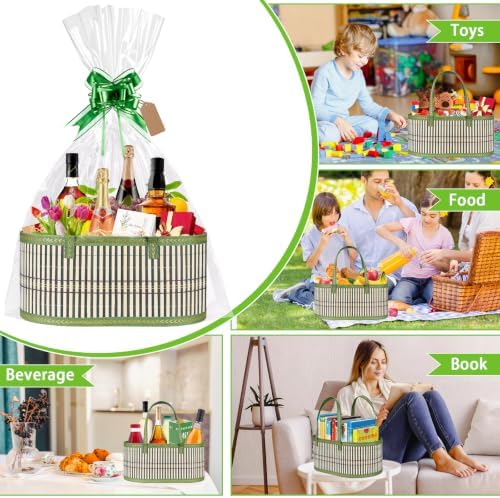 Dreamtop 3 Set Baskets for Gifts Empty, Woven Bamboo Gift Basket Empty Large with Handles, Sturdy Gift Basket Kit Empty to Fill for Christmas Birthday Baby Shower Wedding Gift (Green)