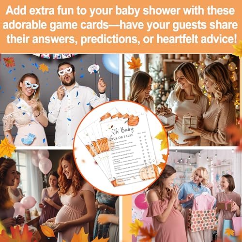 Fall Baby Shower Games, 25 Pcs Baby True or False Cards for Guests, Little Pumpkin Gender Reveal Decorations for Party Favors - A05