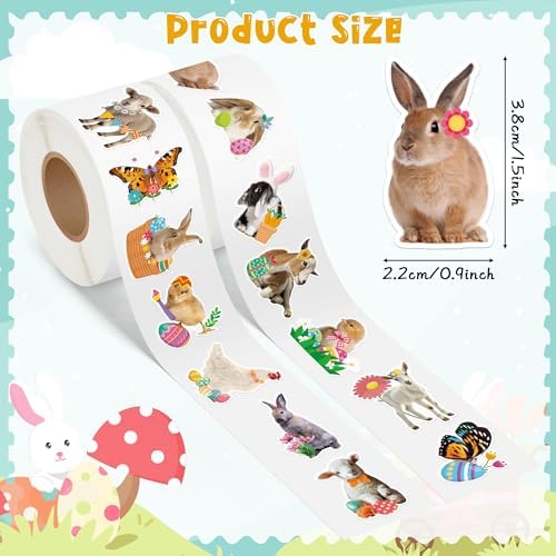 H1vojoxo Easter Animal Sticker Rolls - 1000PCS Realistic Animal Stickers for Kids 16 Designs Self-Adhesive Realistic Animals Stickers for Easter Party Supplies Cute Animals Sticker for Craft Envelopes