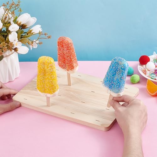 PH PandaHall 2pcs Wood Cakesicle Stand Display 16 Holes Cake Pop Stand Rectangle Cake Pop Holder Stand Wooden Dessert Sticks Display for Ice Cream Cakepop Wedding Birthday Party Showcase, Hole:10x2mm