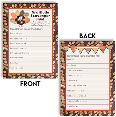 “I Am Grateful For” Gratitude Scavenger Hunt Thanksgiving Fill In Game Cards, Ten 5" x 7" Fill In The Blank Cards by AmandaCreation