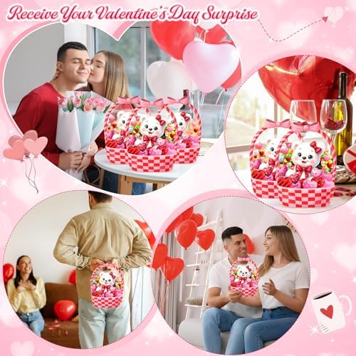 Fuutreo 50 Pcs Valentine Goodie Bags Valentine Bear Treat Bags with Handles Resealable Plastic Red Love Gift Pouches for Holiday Candy Wrapping, Party Goodie Supplies Romantic Gift Decor (Bear)