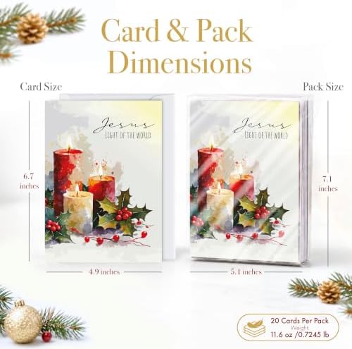 Religious Christmas Cards with Envelopes, Pack of 20, Candlelight
