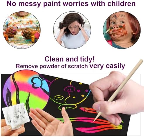 FUNNYB&G 100 Pcs Rainbow Scratch Paper Art for Kids Arts and Crafts Kit