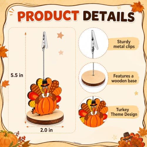 RattanView 24 Pcs Turkey Picture Holders Fall Photo Holder for Centerpieces