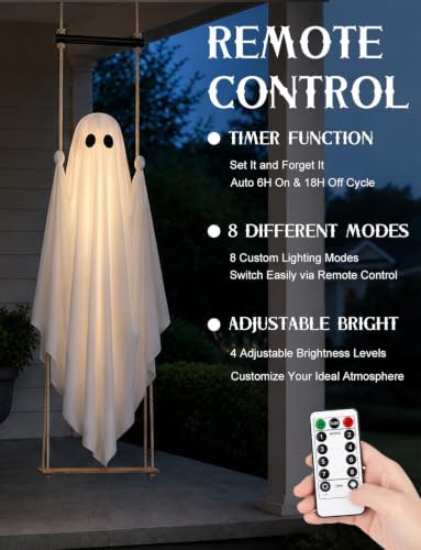 Halloween Decorations Outdoor 3.7FT Pre-Assembled Hanging Swing Ghost