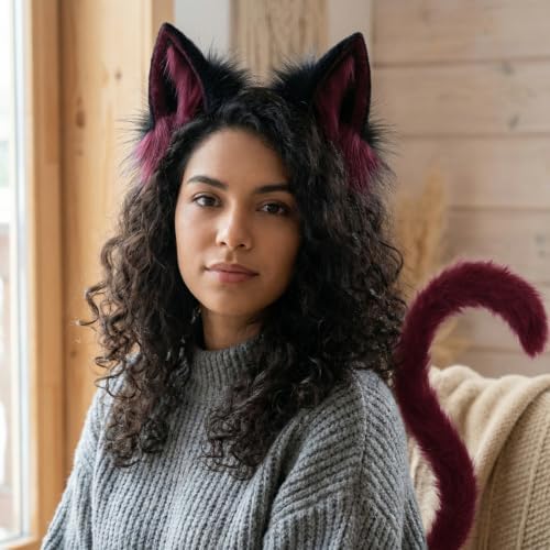 CHOICEONE Cat Fox wolf Ears and Tail Set with Paws Gloves Faux Fur Animal Cosplay Costume Accessories for Halloween Party