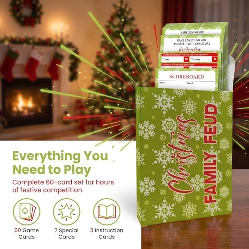 60 Pcs Christmas Family Feud Game,Funny Christmas Party Games, Christmas Trivia Game, Family Feud Quiz Holiday Games for Groups SD-WF01