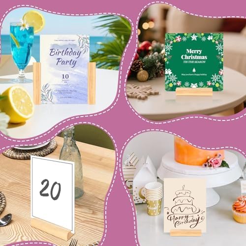 30Pcs 3.9x1.4 Inches Wood Table Number Stands, Wooden Place Card Holders, Acrylic Sign Holders for Wedding, Ceremony, Birthday, Party, Home Decoration, Events (3mm Slots)