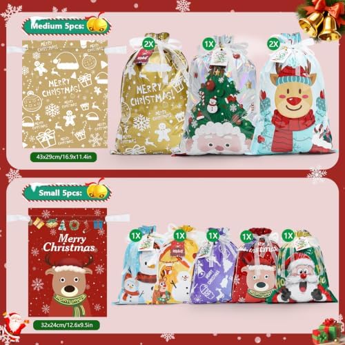 Ergohortus Christmas Drawstring Gift Bags, 20Pcs Christmas Bags for Gifts