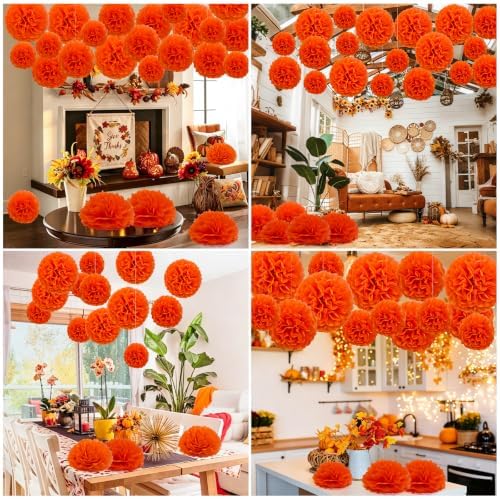Recosis Orange Party Decorations, 18 Pcs Paper Pom Poms Decorations