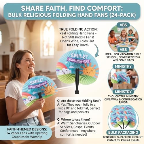 Church Fans in Bulk 24pk Handheld Foldable Paper Fans