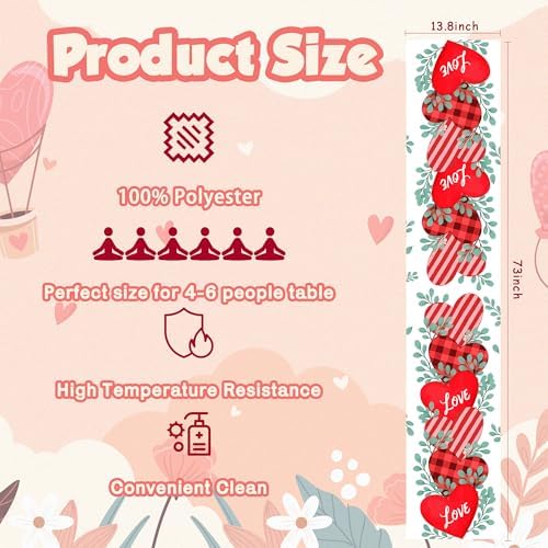 Valentines Day Decorations - Heart Table Runner | Valentines Day Decor Party Supplies Favors - Galentines Day Decorations Holiday Banner for Home Kitchen Office