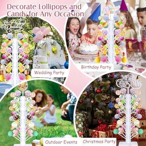 2 Pack Cake Pop Stand Display Wood Lollipop Tree Holder for Birthday