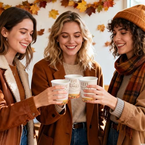 ATFUNSHOP Thanksgiving Disposable Paper Cups 30 PCS 9 OZ Fall Party Supplies for Adults Kids Coffee Juice and Hot Cold Drinks Party Supplies (Give Thanks)