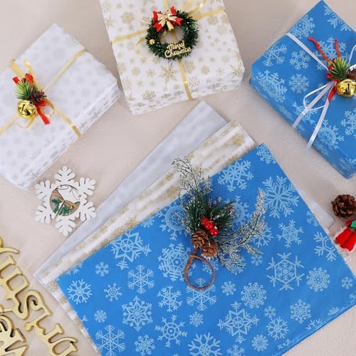 BEISHIDA Christmas Snowflake Tissue Paper Bulk，Royal Blue and White Wrapping Tissue Paper for Gift Bags, 14 x 20 Inch Gift Wrap for Winter Christmas Party DIY Crafts Decor Holiday Flowers-50 Sheets