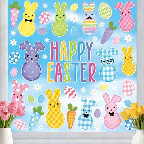 8 Sheets Easter Window Clings Stickers Happy Easter Bunny Egg Window Decals