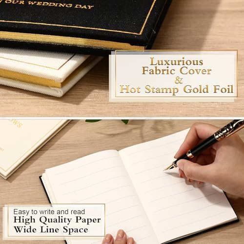 Engrowtic Wedding Vow Books His and Hers, Gold Foil, Black, White